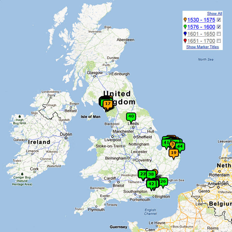 Map of Milam Birth Locations in England