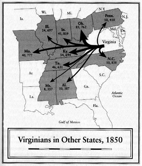 Map of Emigration from Virginia 1850