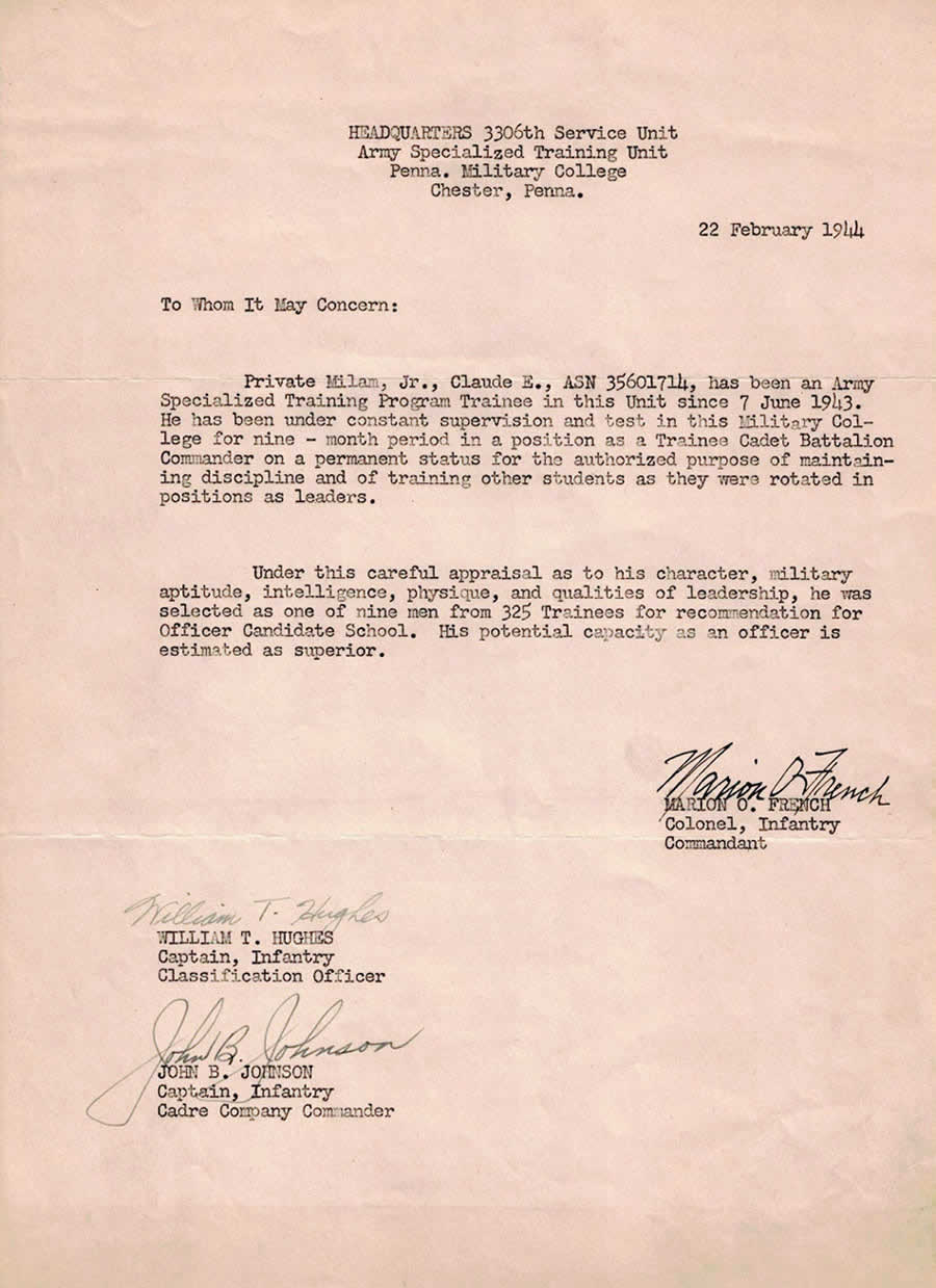 Col. Marion French Letter of Recommendation 