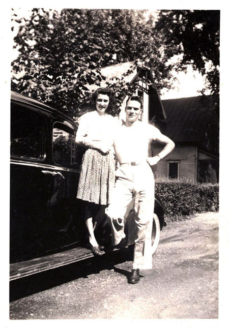 Dix and Helen with black car